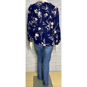 Navy and Rose Pink Floral Blouse