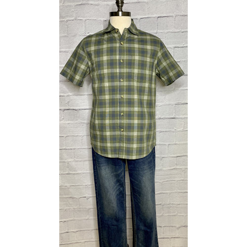 Crosshatch Slub Faded Olive Button Up