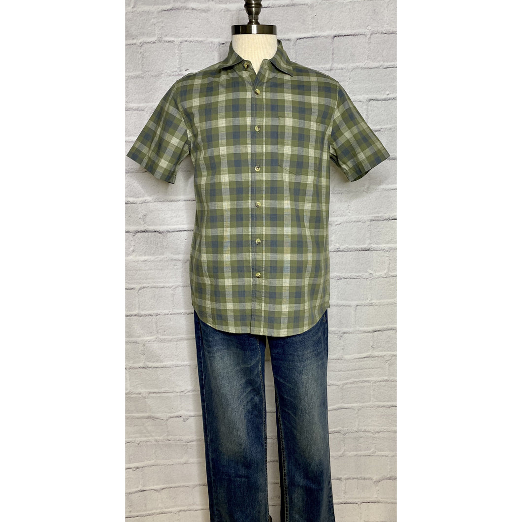 Crosshatch Slub Faded Olive Button Up