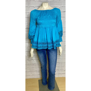 Teal Lace Peasant Blouse