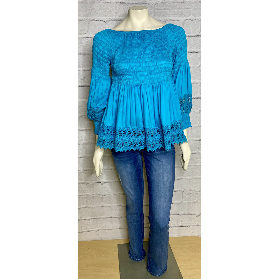 Teal Lace Peasant Blouse