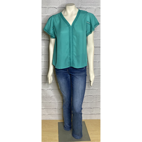 Lace Front V-Neck Blouse