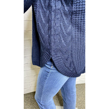 Load image into Gallery viewer, Navy Turtle Neck Cable Knit Dolman